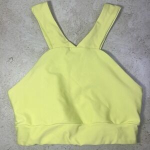 BECCO Neon Lime Green High Neck Sports Bra Size Small S Crop Top Workout Yoga‎